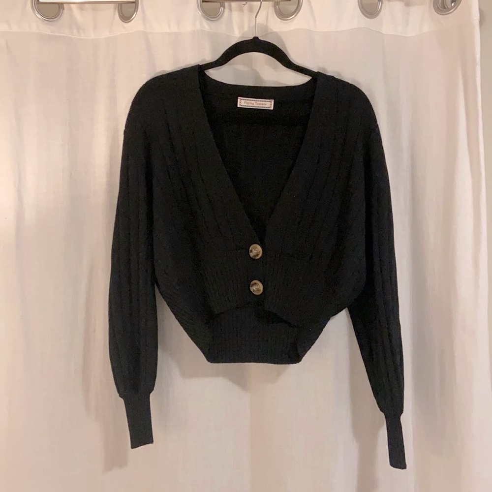 Flying Tomato Come Through Black Sweater Cardigan
